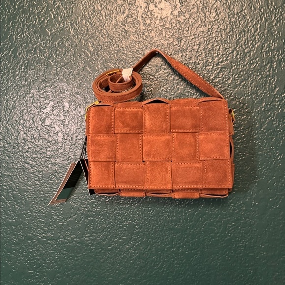 NWT VIOLA CASTELLANI Bruciato Brown Suede Padded Woven Crossbody Made In Italy - Picture 4 of 10